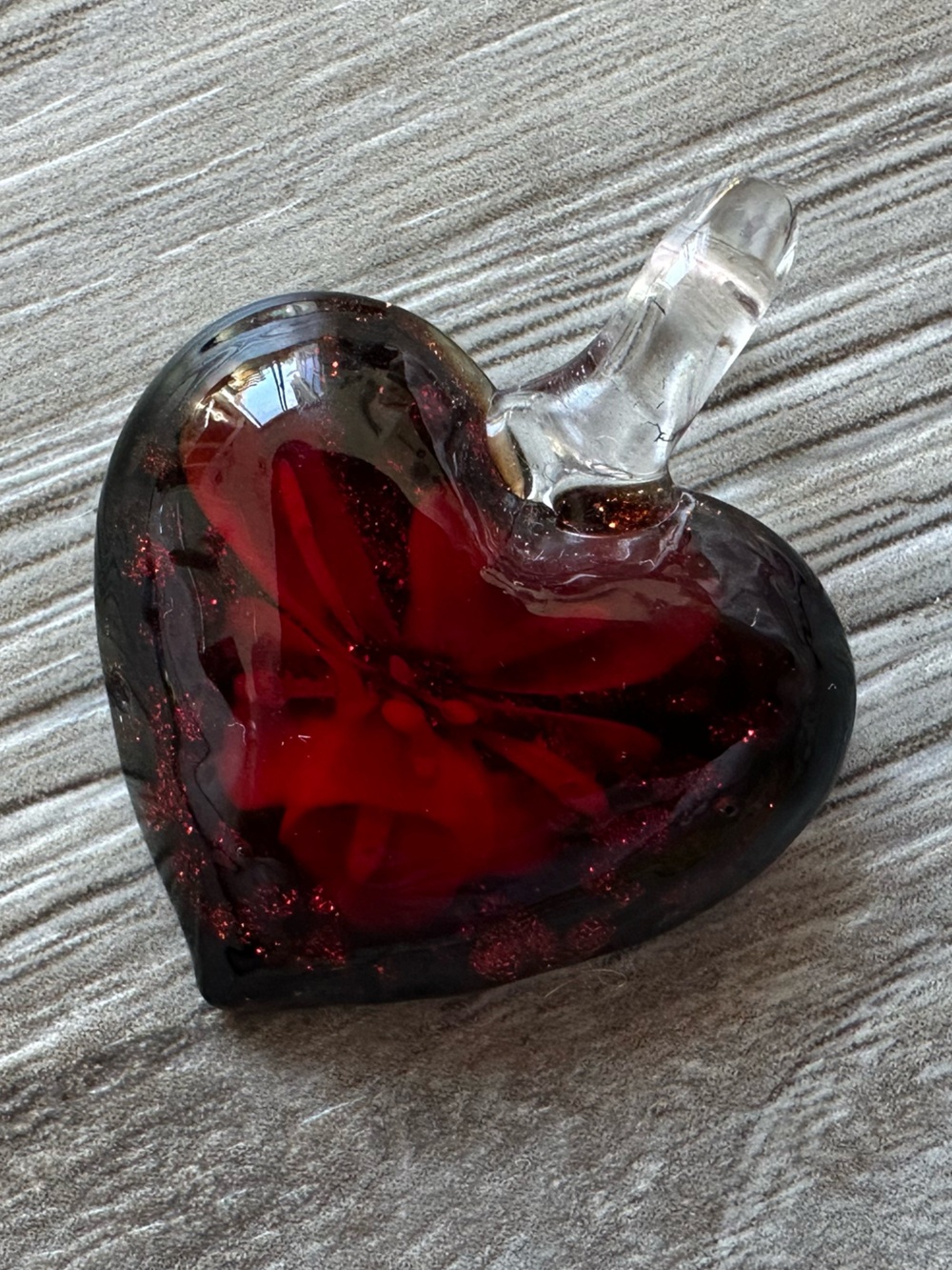 Murano Style Hand Blown Glass Heart Pendant Necklace Charm Red 1”x1” Artisan